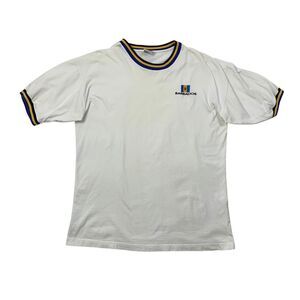Vintage Barbados T Shirt Mens L Large Natural White Sun Island Cotton Ringer Tee